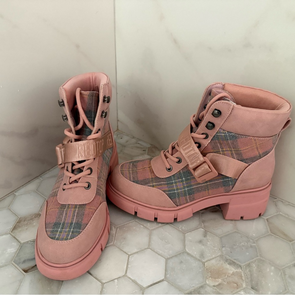 Pink Plaid Women's Boots